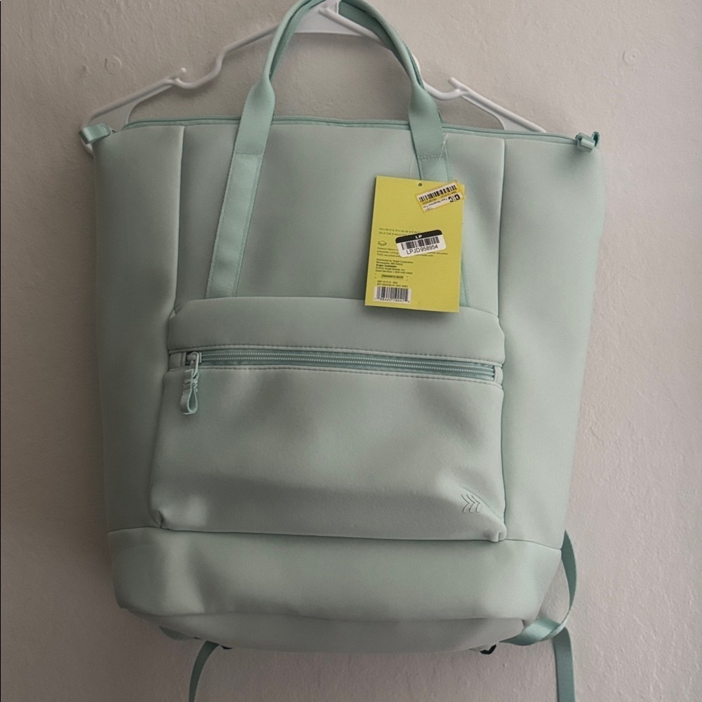All in Motion16" Faux Neoprene Scuba Tote Backpack Green Blue Luggage Strap - Picture 5 of 6
